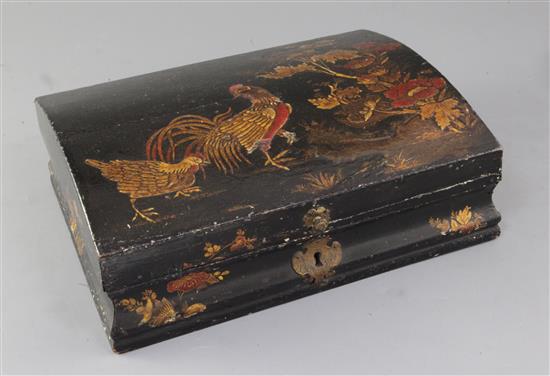A Chinese export polychrome lacquer dome top casket, early 18th century, width 30cm